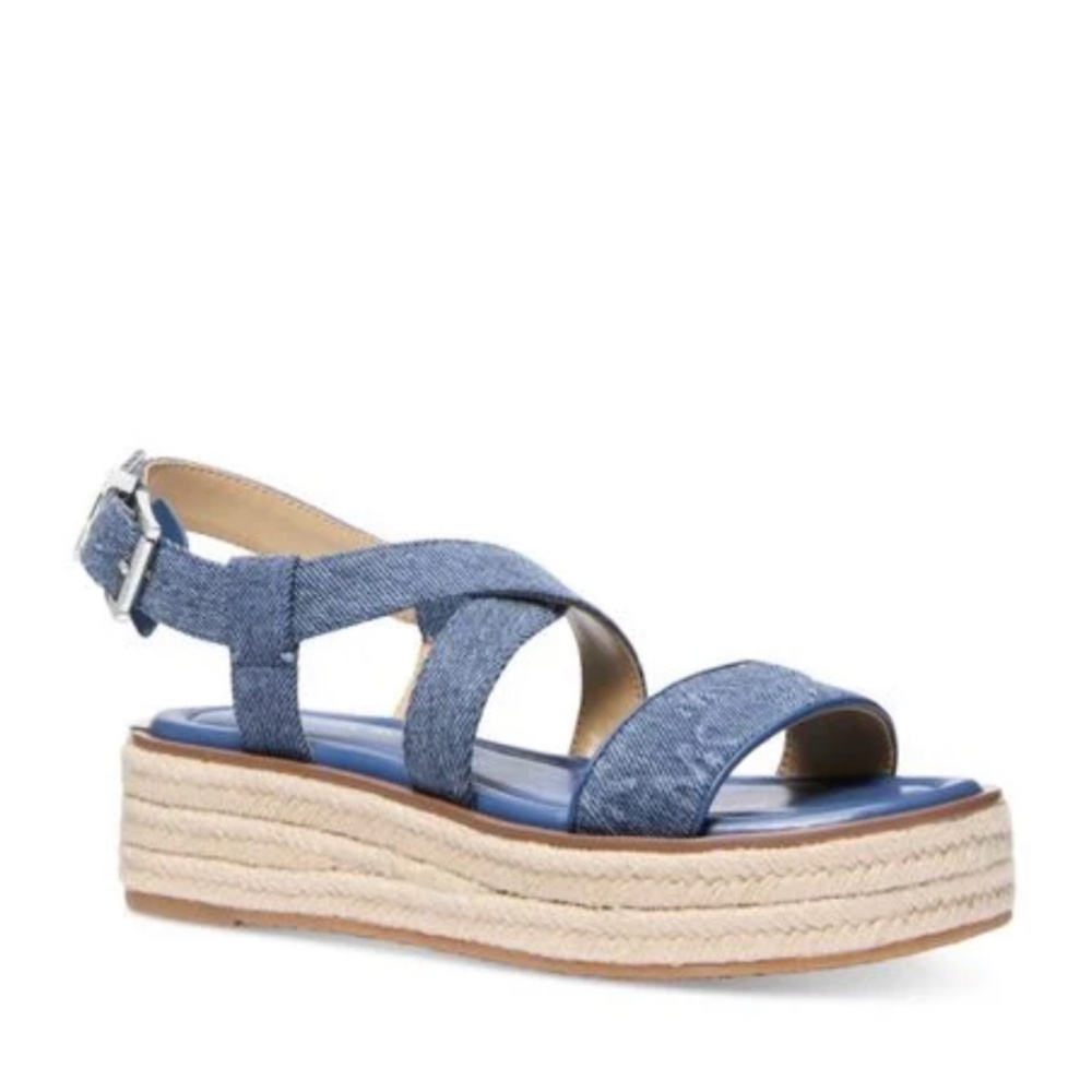 New💙Michael Kors Lynn Leather Buckled Denim Blue Espadrille Sandals